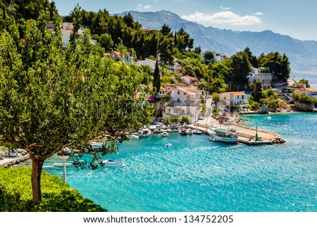 Beautiful Adriatic Bay and the Village near Split, Croatia - stock photo
