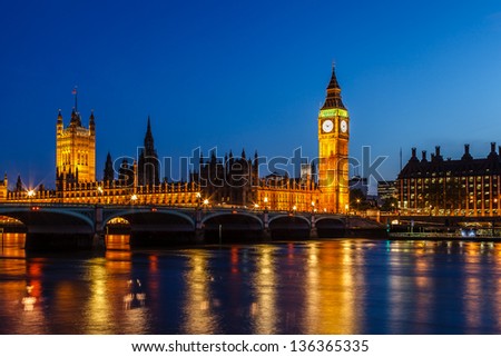 Big Ben And House Of Parliament At Night, London, United Kingdom
