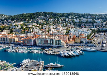 Aerial View On Port Of Nice And Luxury Yachts, French Riviera, France