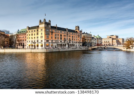 Stromgatan Embankment and Royal Opera in Stockholm, Sweden