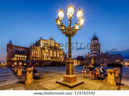 Berlin, Germany - August 10: French Cathedral And Gendarmenmarkt Square On August 10, 2013 In Berlin, Germany. The Square Was Created By Johann Arnold Nering At The End Of The Seventeenth Century.