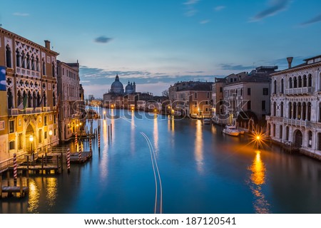View on Grand Canal and Santa Maria della Salute Church from Accademia Bridge, Venice, Italy - Trails Version