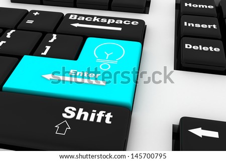 Light Bulb Icon On Computer Keyboard-Energy Saving Concepts and Ideas