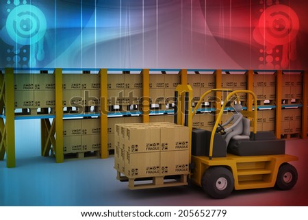 worker driver at warehouse forklift loader works