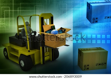 worker driver at warehouse forklift loader works