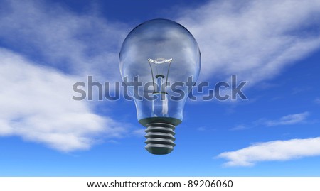 Light Bulb floating on sky background