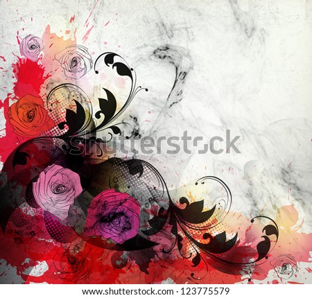 vintage Background abstract flower with red blots