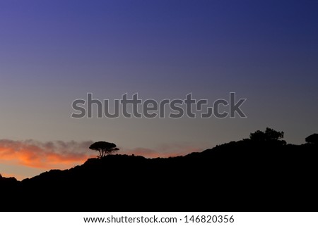 silhouette of a cliff face at sunset in the Algarve, Portugal