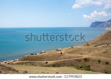 Camping on the beach in Silent Bay, Crimea peninsula, Ukraine