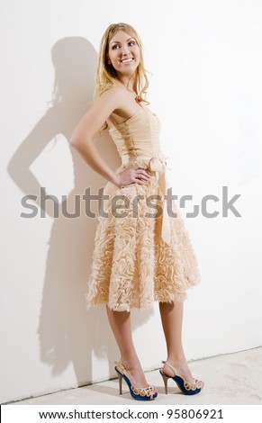 Portrait of the attractive blonde in a dress to the utmost