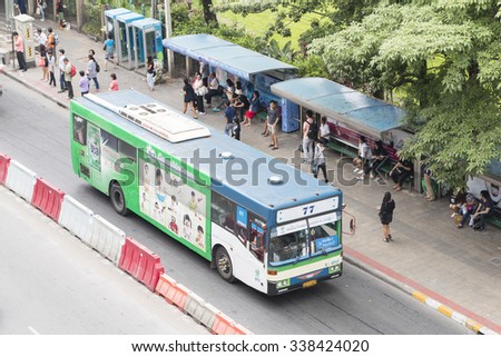 Bangkok, Thailand - November 07, 2015: Public transport bus at bus stop BTS in jatujak bangkok, thailand.