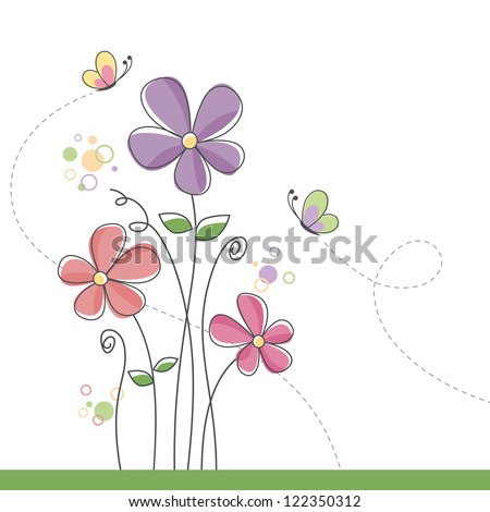 Spring Flower Background With Butterflies