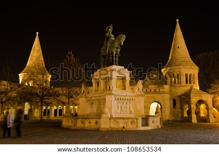 Statue of Saint Stephen I in Front of Fisherman\'s Bastion at Bud