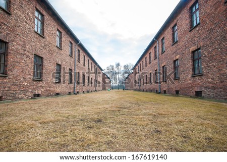 Block of houses in concentration camp Auschwitz, Poland