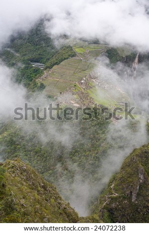 Machu Picchu is a pre-Columbian Inca site located 2,430 metres (8,000 ft) above sea level.