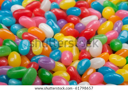 Assorted jelly beans. Colorful image great for backgrounds. Medium shot at an angle.