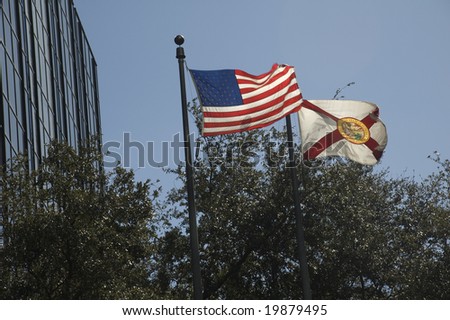 American and Florida Flags in Downtown Tampa.
