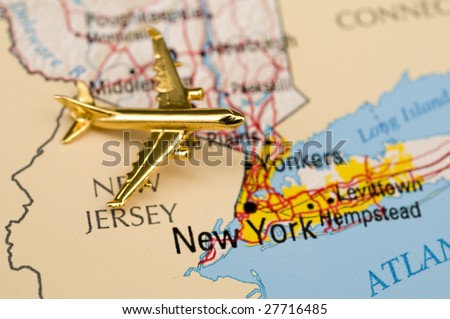 Golden Plane Over New York. This map is downloaded off of a government site. There is no potential trademark or copyright infringement.