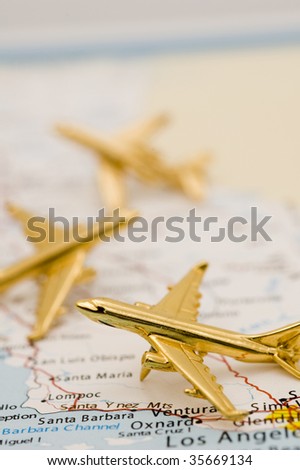 Three Planes Over California. Map is Copyright and Trademark Free, Downloaded off www.nationalatlas.gov