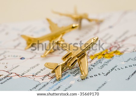 Three Commercial Planes Over Californa. Map is Copyright and Trademark Free, Downloaded off www.nationalatlas.gov