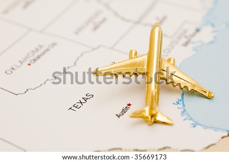 Plane Over Austin Texas. Map is Copyright and Trademark Free, Downloaded off www.nationalatlas.gov