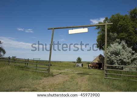 Ranch Entrance on Wyoming Landscape.