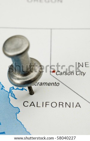 Push Pin on California. Map is copyright free off a government website.