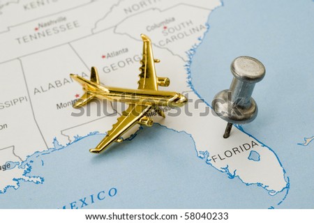 Push Pin on Florida. Map is copyright free off a government website.