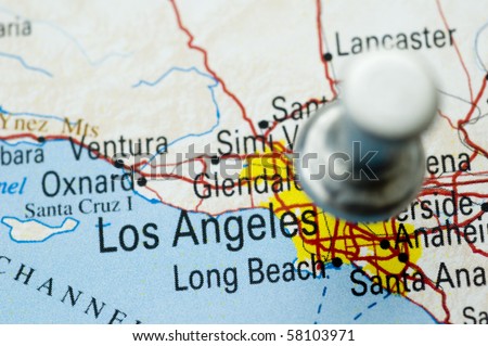 Los Angeles and Push Pin. Map is Copyright Free Off a Government Website.