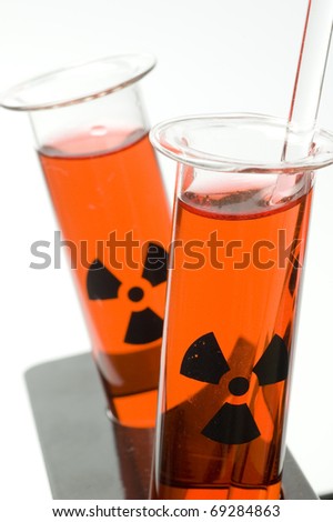 Beakers with Toxic Red Liquid with Icon.