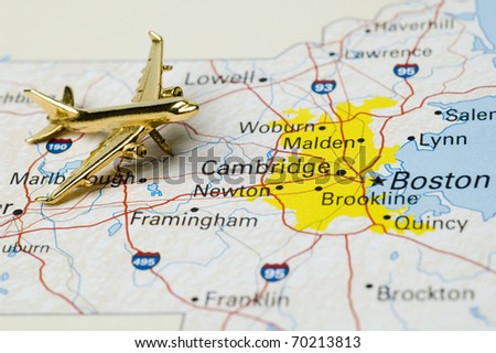 Plane Heading to Boston, Map is Copyright Free Off a Government Website.