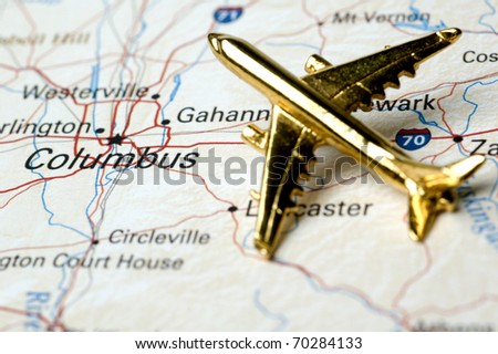 Plane Over Map of Ohio. Map is Copyright Free Off Government Website.