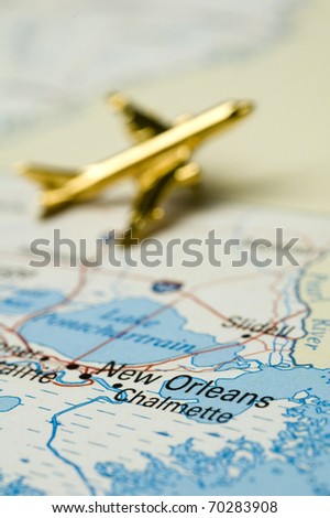 Plane Over New Orleans, Louisiana. Map is Copyright Free Off Government Website - Nationalatlas.gov.