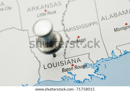 Thumbtack Over Louisiana, Map is Copyright Free Off a Government Website - nationalatlas.gov