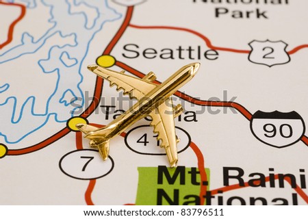 Plane Over Map of Seattle, Map is Copyright Free Off a Government Website - Nationalatlas.gov