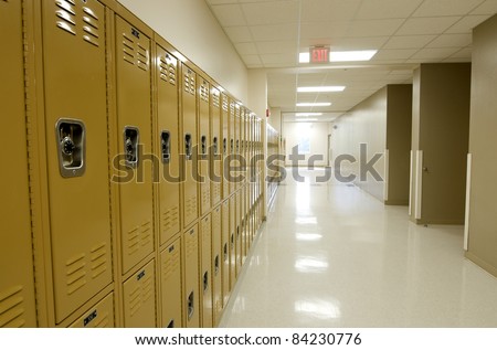 Hallway with Lockers at High School.