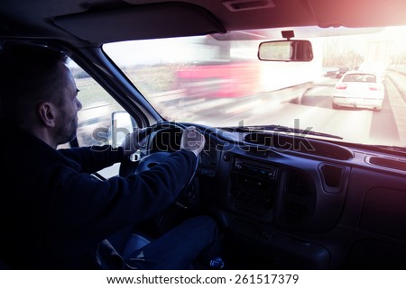 Delivery cargo service truck driver on the road