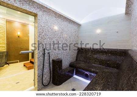 Interior of Turkish sauna, classic Turkish hammam
