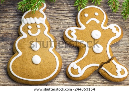 Christmas gingerbread shapes happy and unhappy
