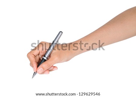 Hand holding pen isolated on white with clipping path