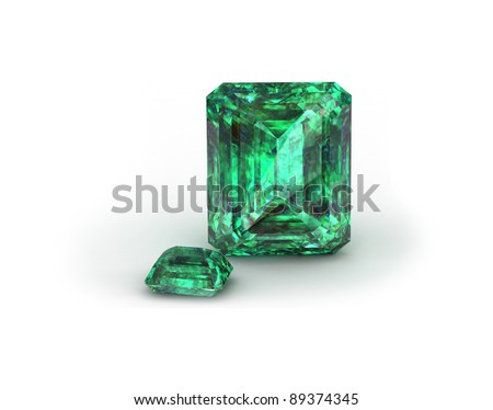 Green gemstone on white background. Emerald,