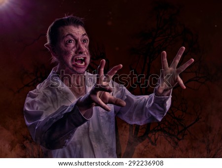 man transforming into a werewolf outdoors