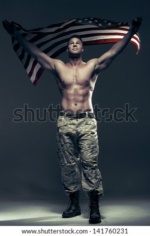 Good looking men with flag