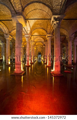 ISTANBUL - JUNE 29: Basilica Cistern on June 29, 2013 in Istanbul, Turkey. The Basilica Cistern is the largest ancient cisterns that lie beneath the city of Istanbul.