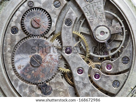 Macro view of a pocket watch machinery