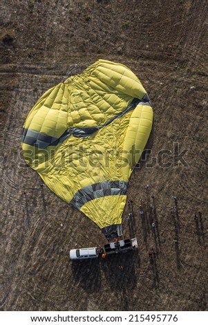 Collapsed hot air balloon on ground in Cappadocia, Nevsehir, Turkey