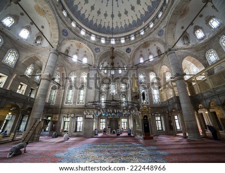 Istanbul, Turkey - May 24, 2013. People perform the ritual prayers of islam in Eyup Sultan Mosque on May 24, 2013. Eyup Sultan Mosque is one of the most important lansmark of Istanbul, Turkey.