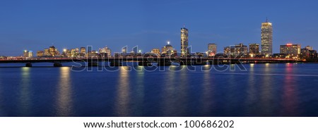 Harvard Bridge (AKA MIT Bridge, the Massachusetts Avenue Bridge, and the Mass Ave Bridge) and Boston skyline at night