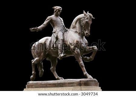 Paul Revere Midnight Ride. Bronze Statue of Paul Revere