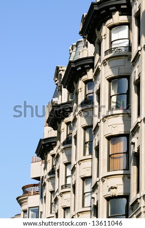 Bay windows in elegant apartment building of Back Bay, Boston